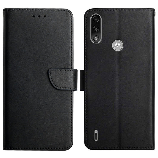 Lightweight Wallet Genuine Leather Nappa Texture Multifunction Supporting Stand Full Body Protective Phone Case for Motorola Moto E7 Power / E7i Power