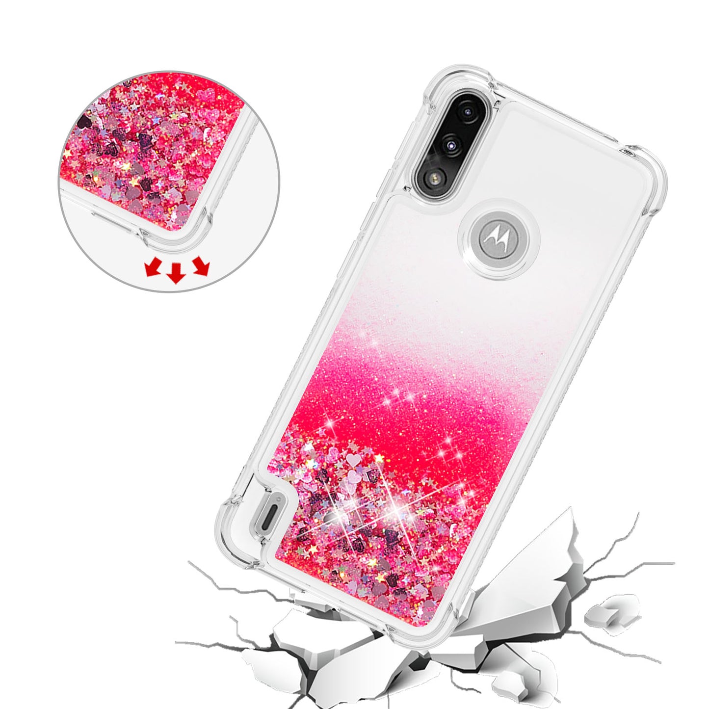 Reinforced Corner Quicksand Liquid Moving Glitter TPU Phone Case Cover for Motorola Moto E7 Power