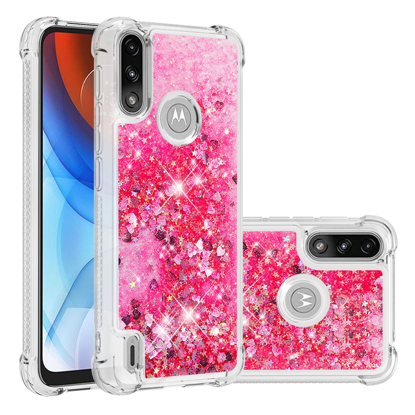 Reinforced Corner Quicksand Liquid Moving Glitter TPU Phone Case Cover for Motorola Moto E7 Power