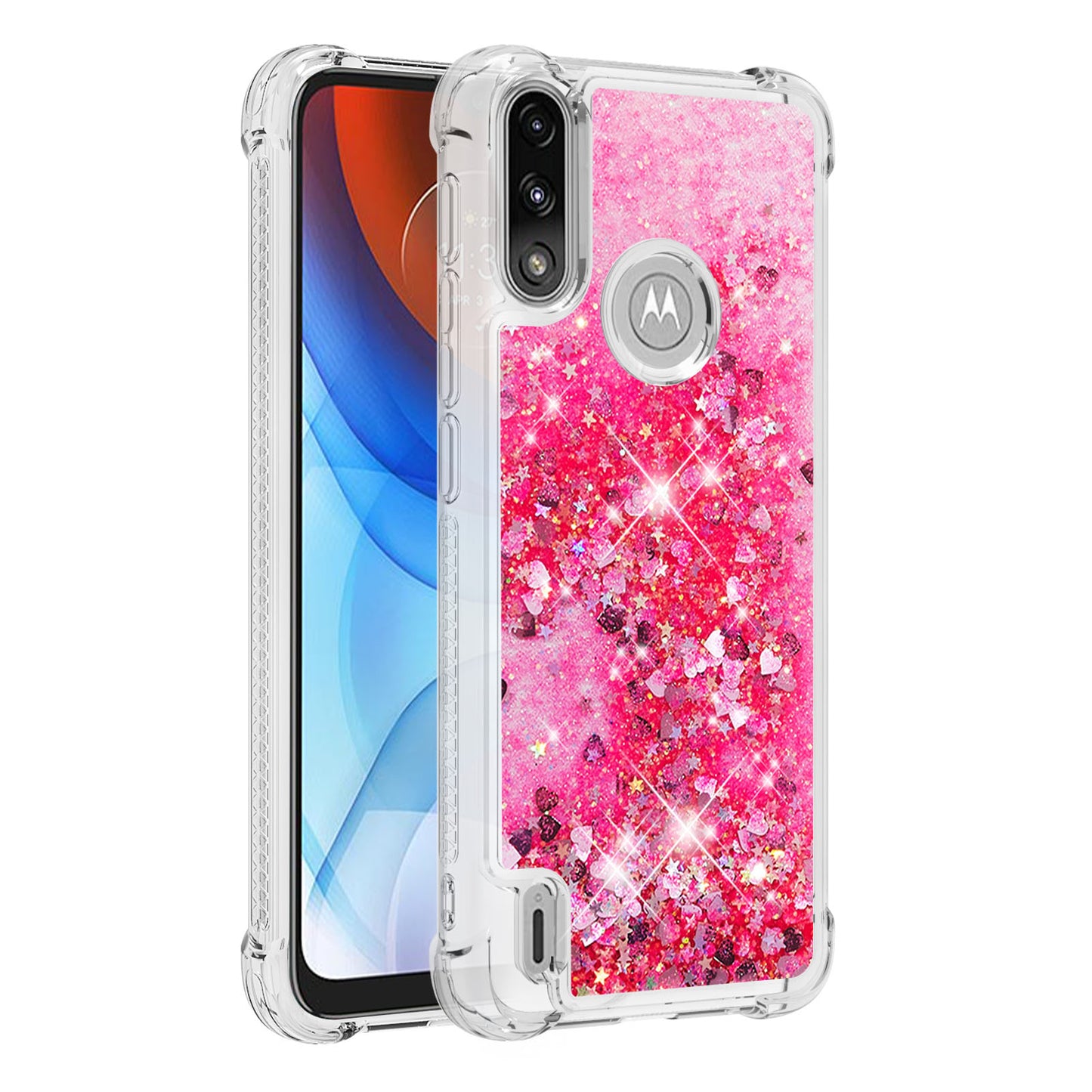 Reinforced Corner Quicksand Liquid Moving Glitter TPU Phone Case Cover for Motorola Moto E7 Power