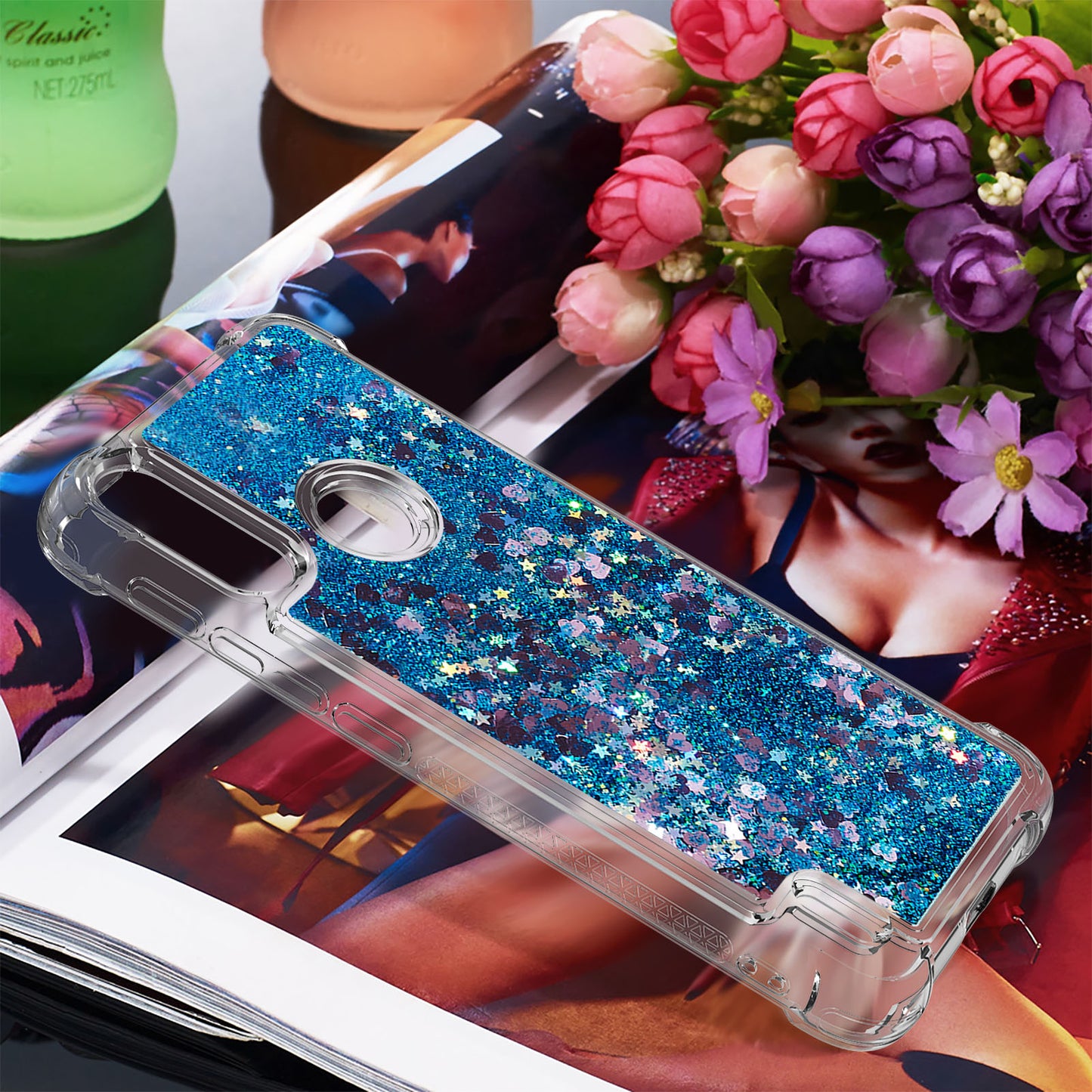 Reinforced Corner Quicksand Liquid Moving Glitter TPU Phone Case Cover for Motorola Moto E7 Power