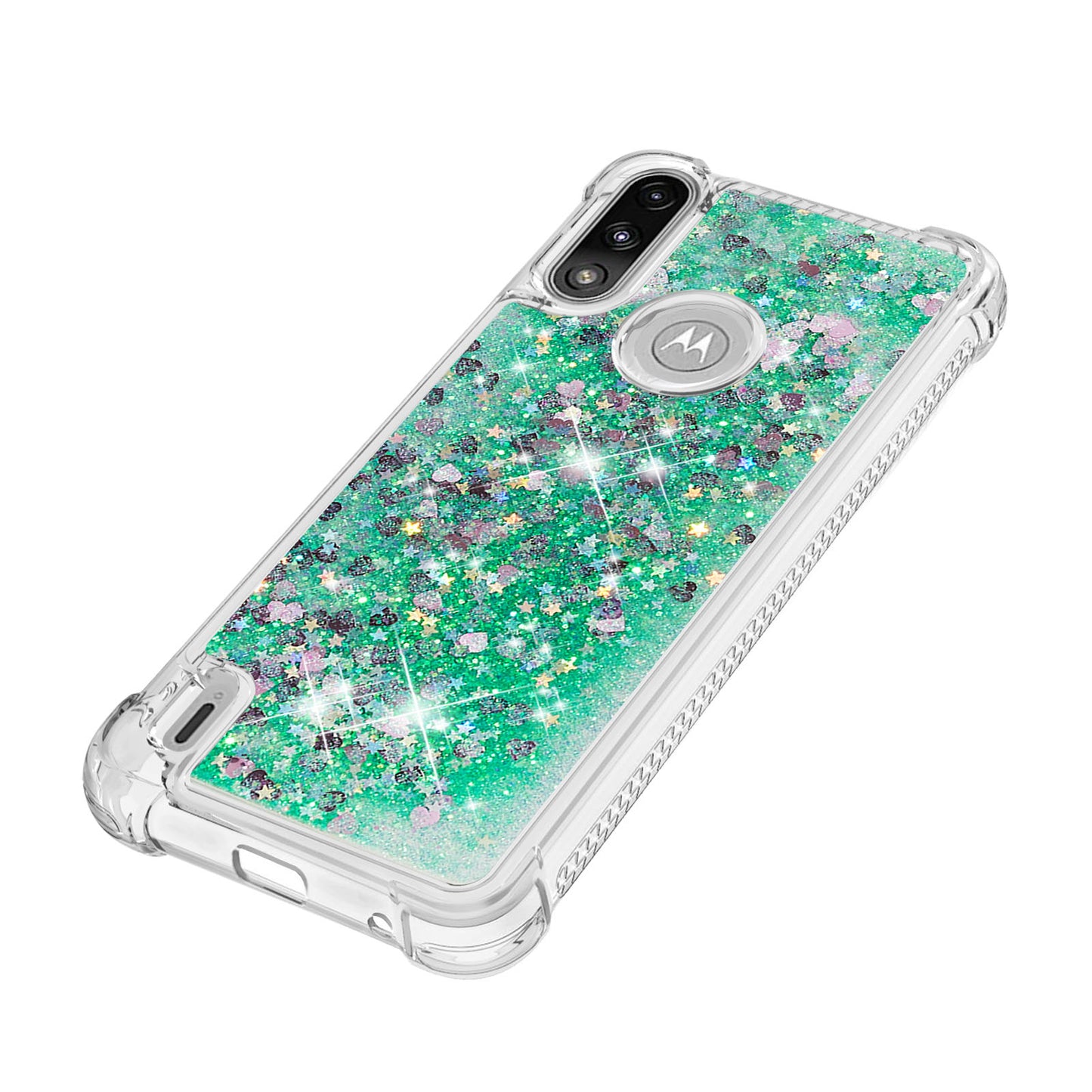 Reinforced Corner Quicksand Liquid Moving Glitter TPU Phone Case Cover for Motorola Moto E7 Power