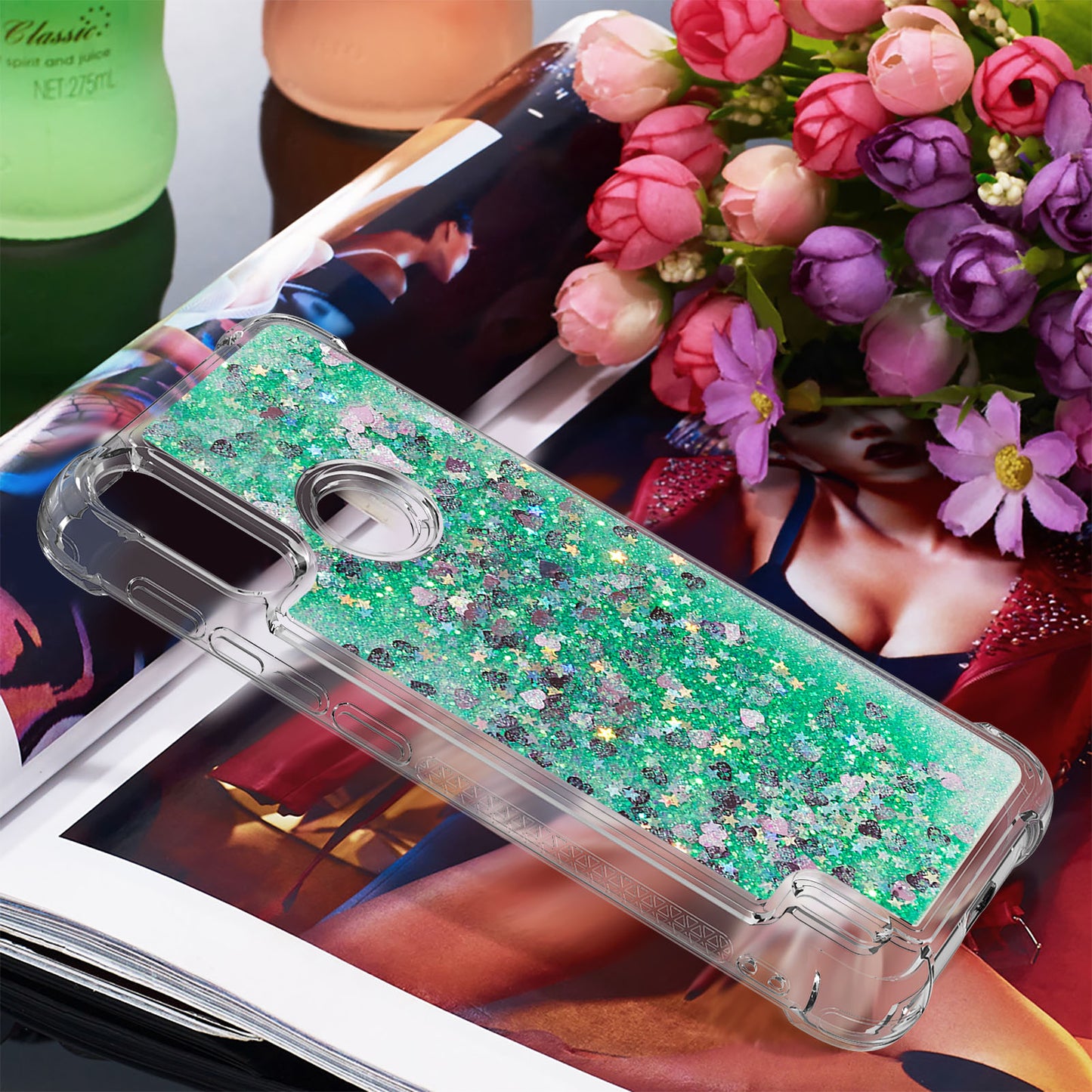 Reinforced Corner Quicksand Liquid Moving Glitter TPU Phone Case Cover for Motorola Moto E7 Power