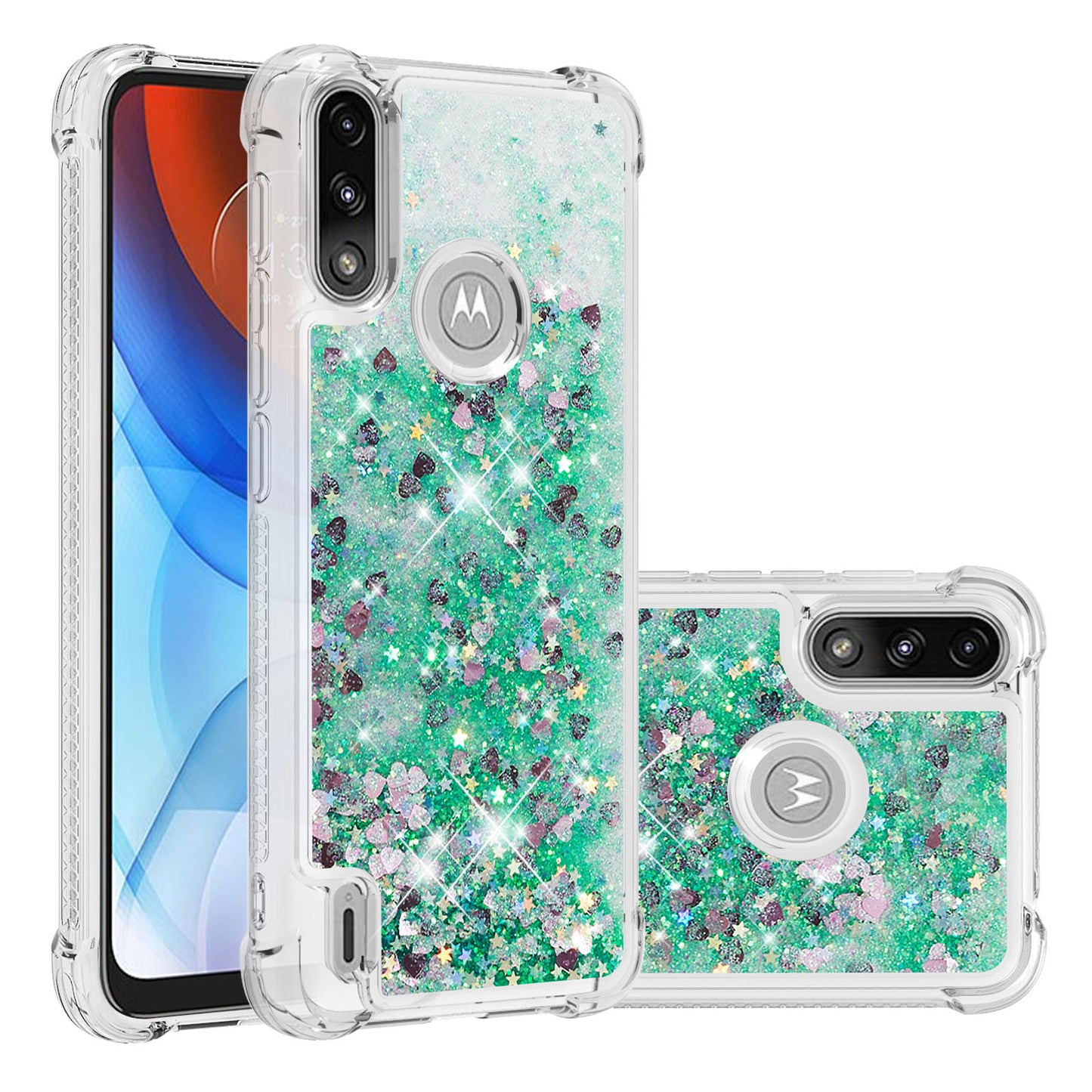 Reinforced Corner Quicksand Liquid Moving Glitter TPU Phone Case Cover for Motorola Moto E7 Power