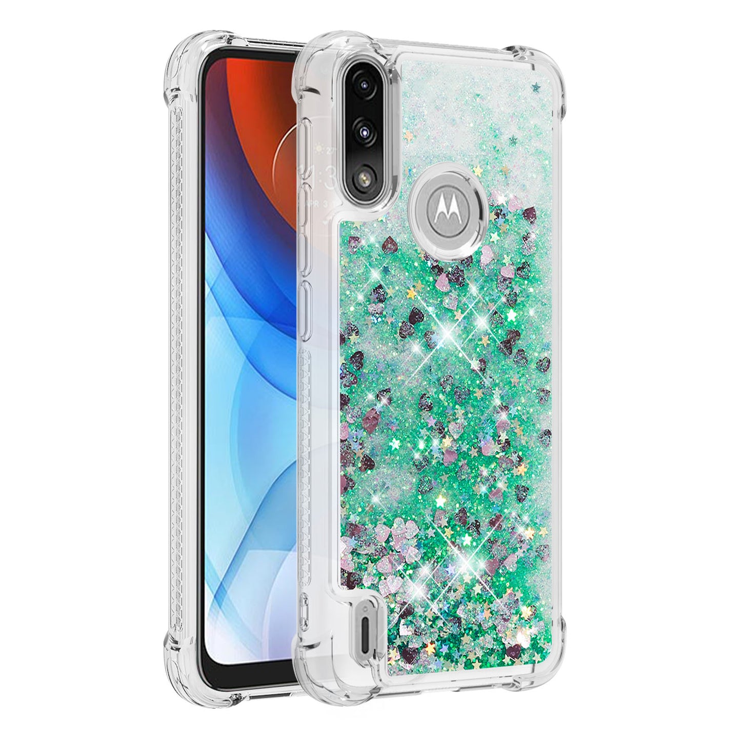 Reinforced Corner Quicksand Liquid Moving Glitter TPU Phone Case Cover for Motorola Moto E7 Power