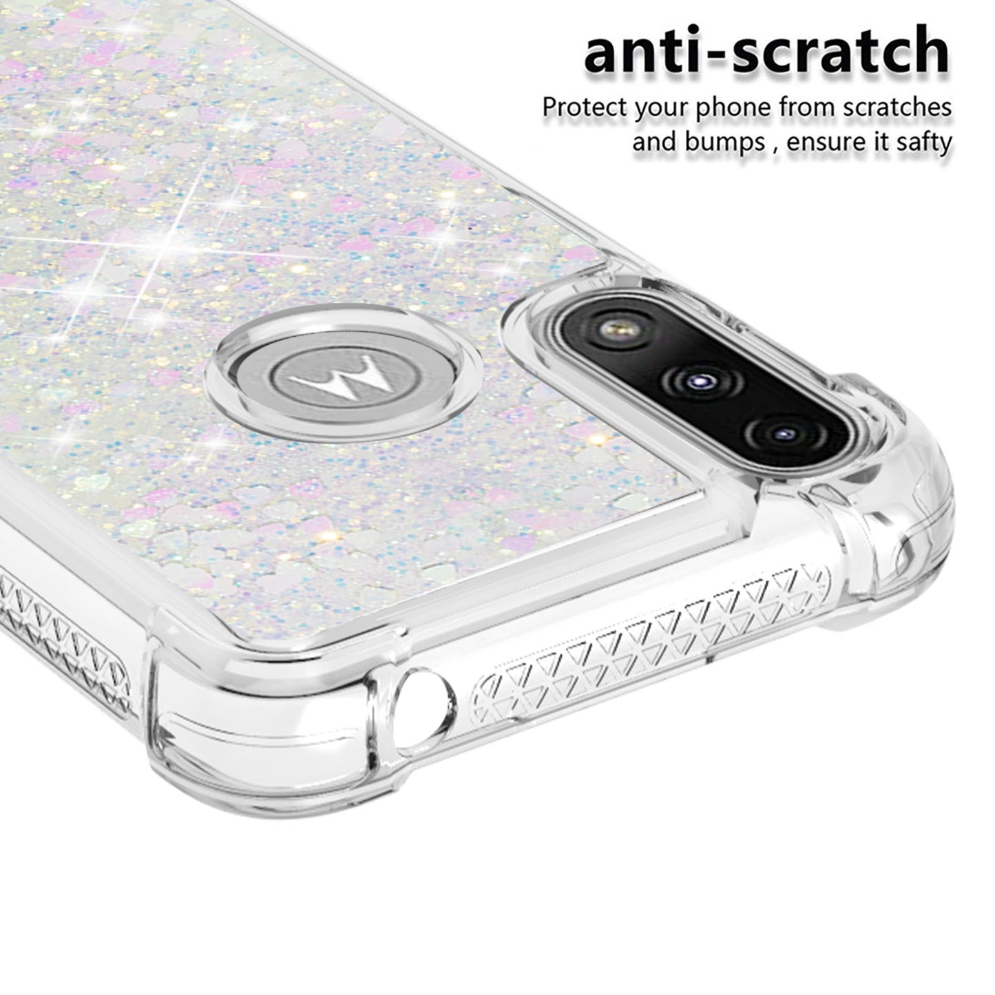 Reinforced Corner Quicksand Liquid Moving Glitter TPU Phone Case Cover for Motorola Moto E7 Power