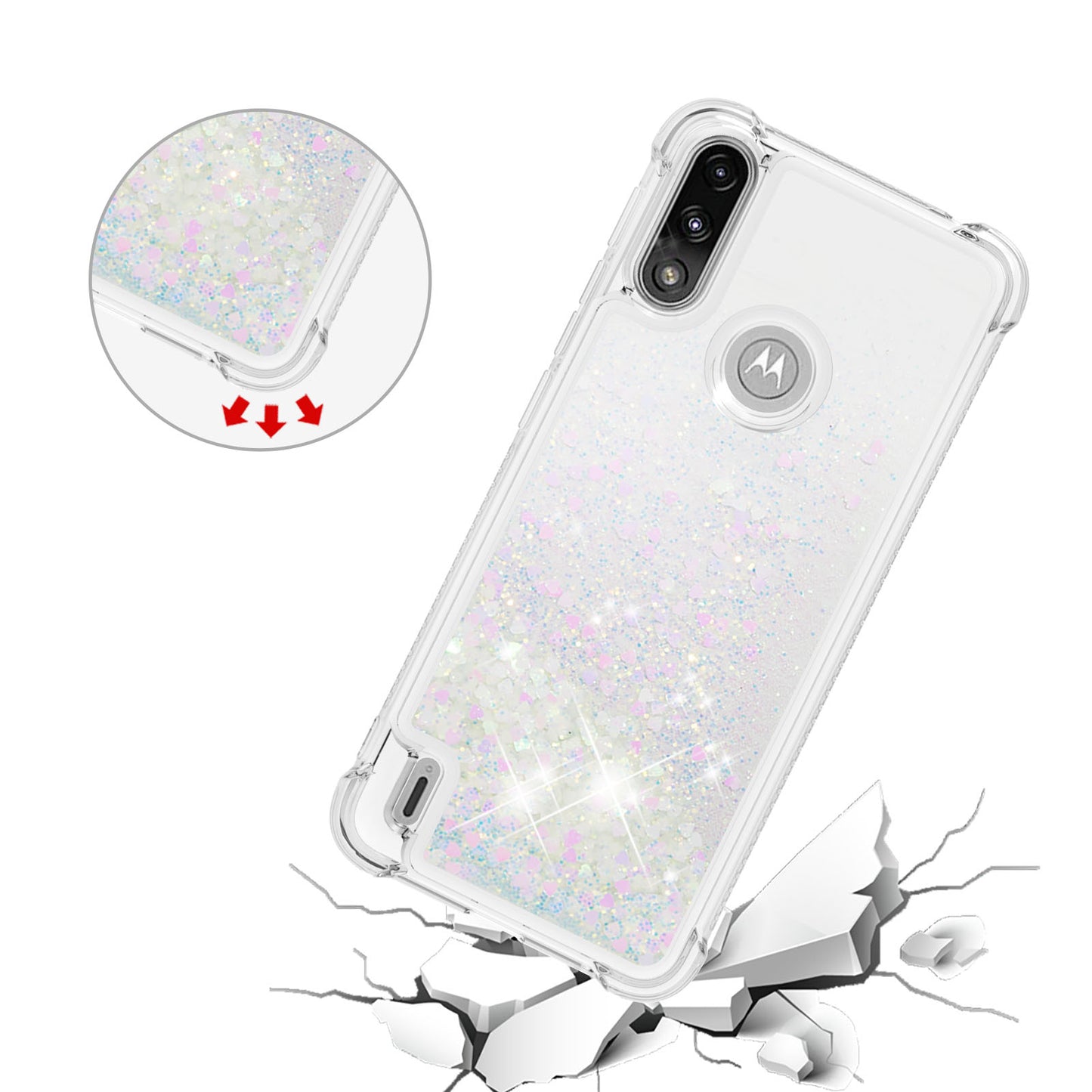 Reinforced Corner Quicksand Liquid Moving Glitter TPU Phone Case Cover for Motorola Moto E7 Power