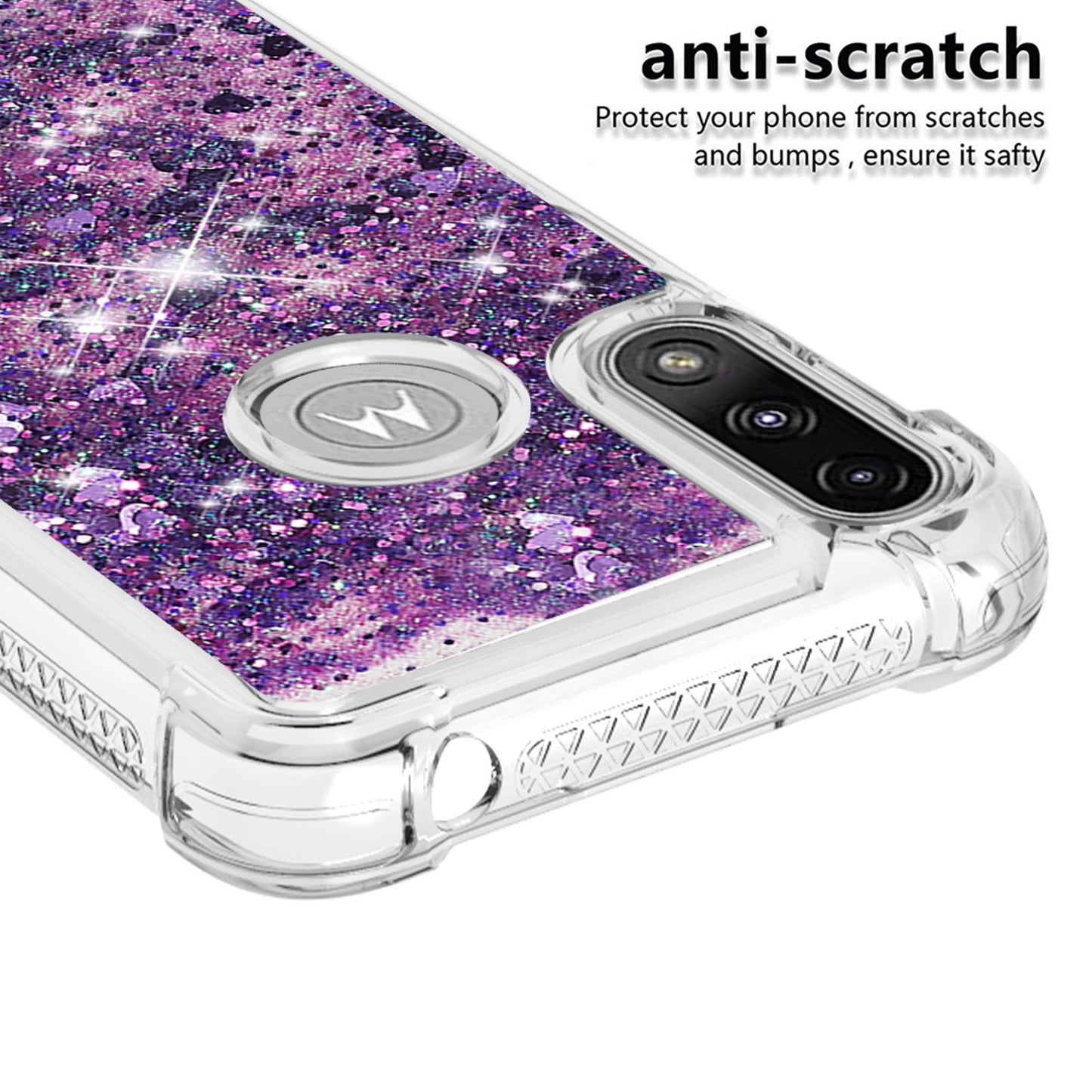 Reinforced Corner Quicksand Liquid Moving Glitter TPU Phone Case Cover for Motorola Moto E7 Power