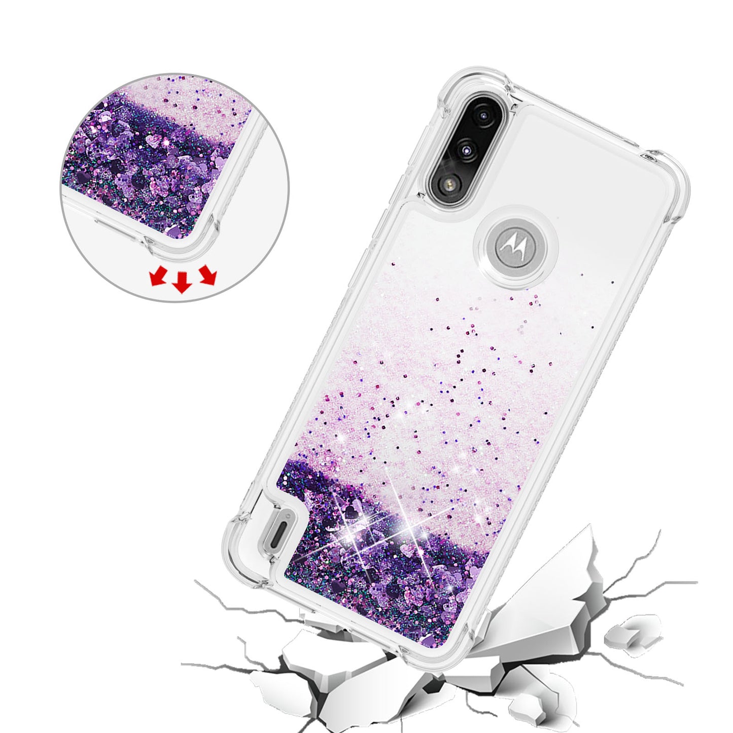 Reinforced Corner Quicksand Liquid Moving Glitter TPU Phone Case Cover for Motorola Moto E7 Power