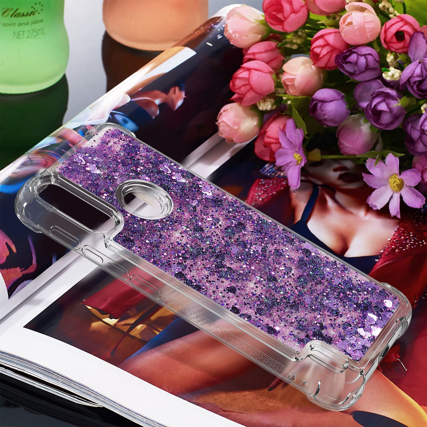 Reinforced Corner Quicksand Liquid Moving Glitter TPU Phone Case Cover for Motorola Moto E7 Power