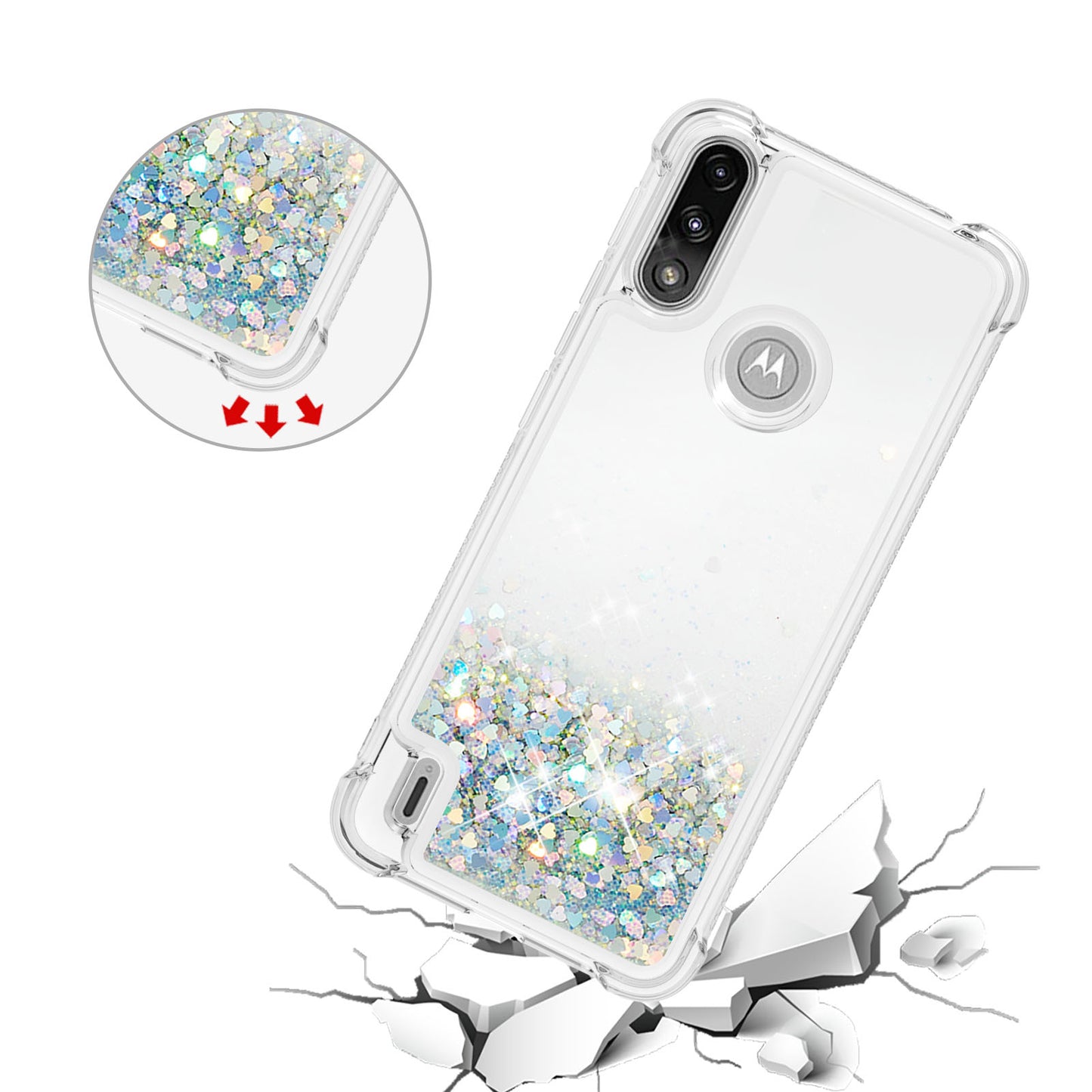 Reinforced Corner Quicksand Liquid Moving Glitter TPU Phone Case Cover for Motorola Moto E7 Power