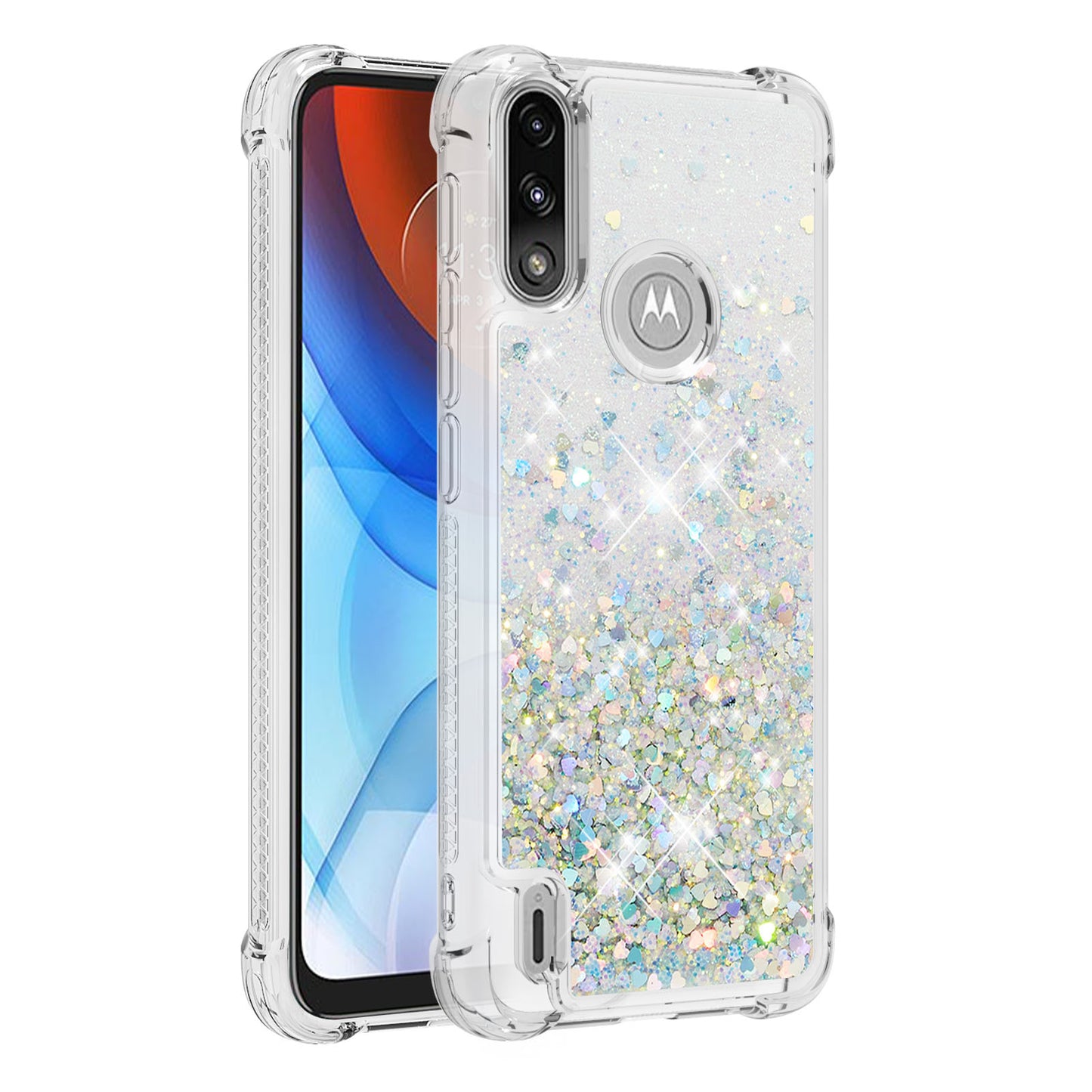 Reinforced Corner Quicksand Liquid Moving Glitter TPU Phone Case Cover for Motorola Moto E7 Power