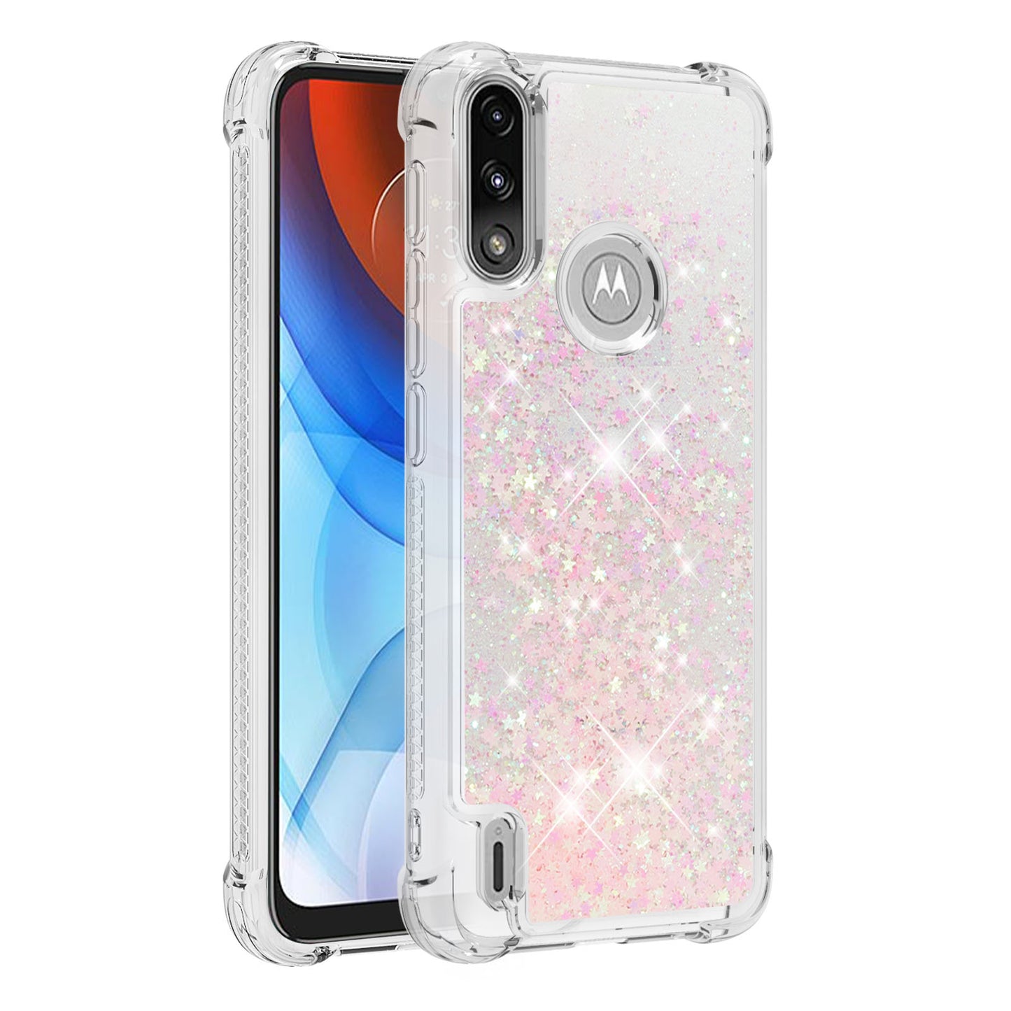 Reinforced Corner Quicksand Liquid Moving Glitter TPU Phone Case Cover for Motorola Moto E7 Power