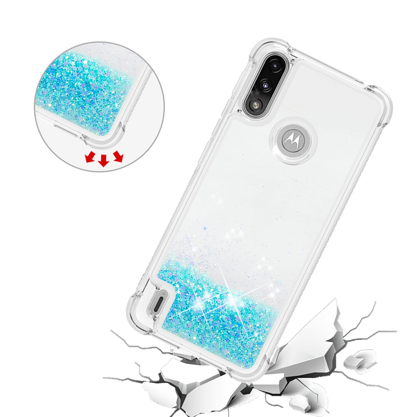 Reinforced Corner Quicksand Liquid Moving Glitter TPU Phone Case Cover for Motorola Moto E7 Power