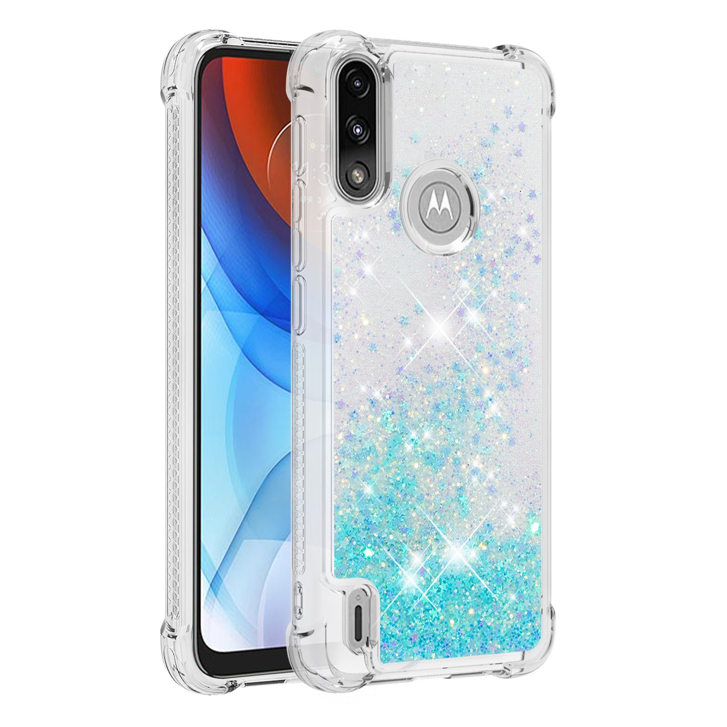 Reinforced Corner Quicksand Liquid Moving Glitter TPU Phone Case Cover for Motorola Moto E7 Power