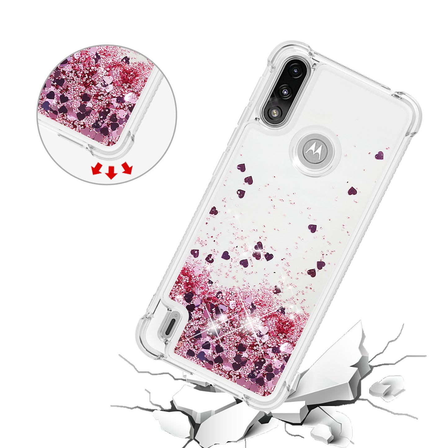 Reinforced Corner Quicksand Liquid Moving Glitter TPU Phone Case Cover for Motorola Moto E7 Power