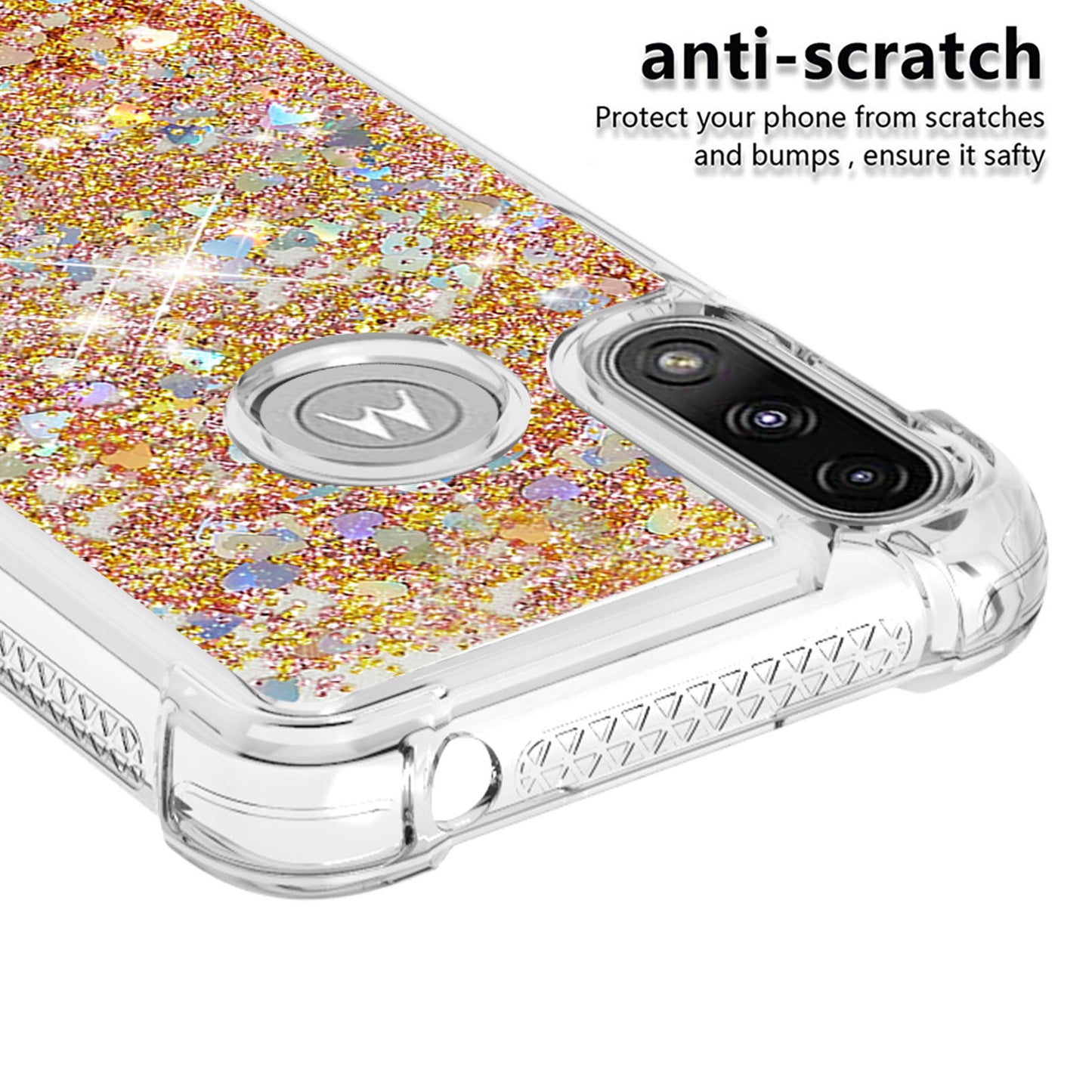 Reinforced Corner Quicksand Liquid Moving Glitter TPU Phone Case Cover for Motorola Moto E7 Power