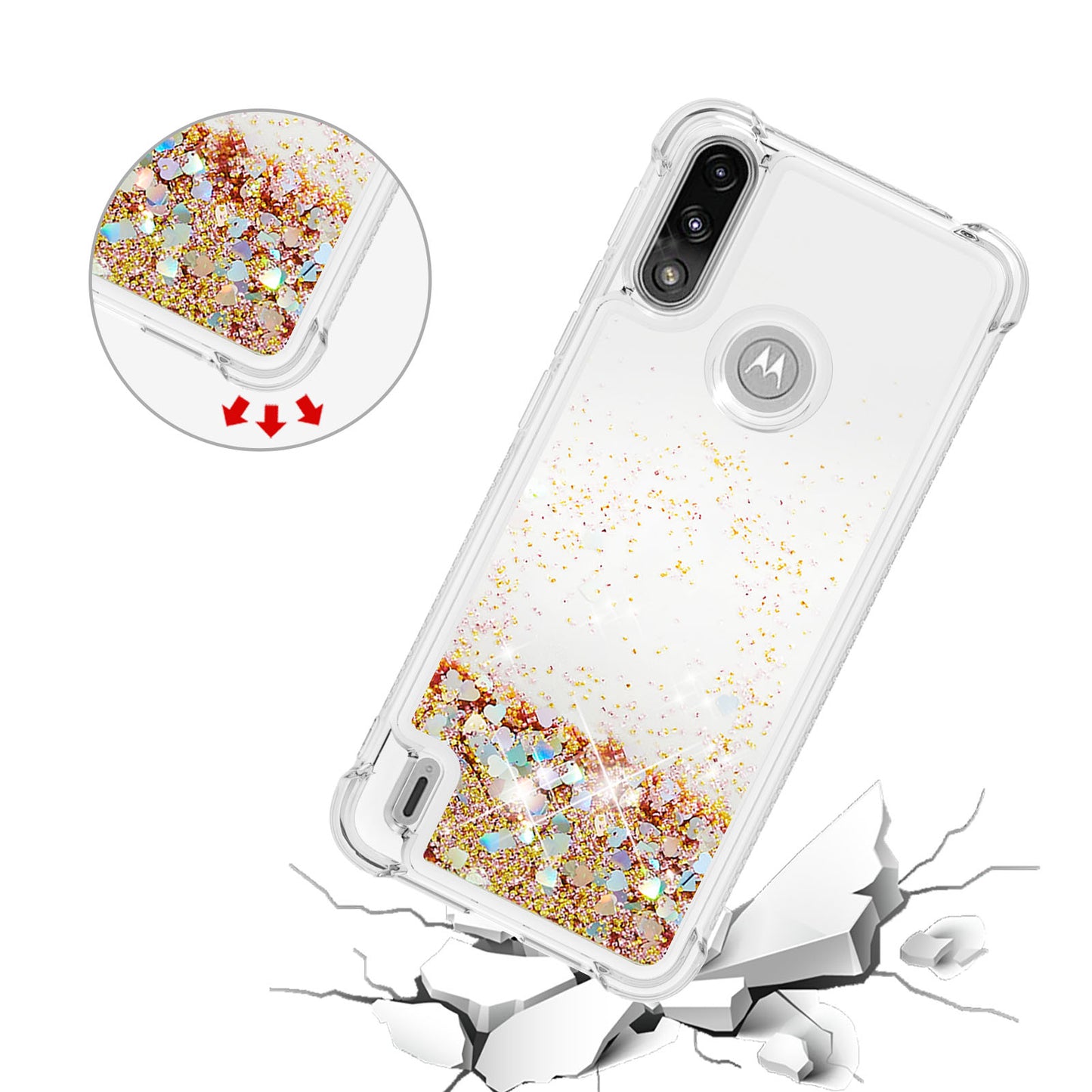 Reinforced Corner Quicksand Liquid Moving Glitter TPU Phone Case Cover for Motorola Moto E7 Power