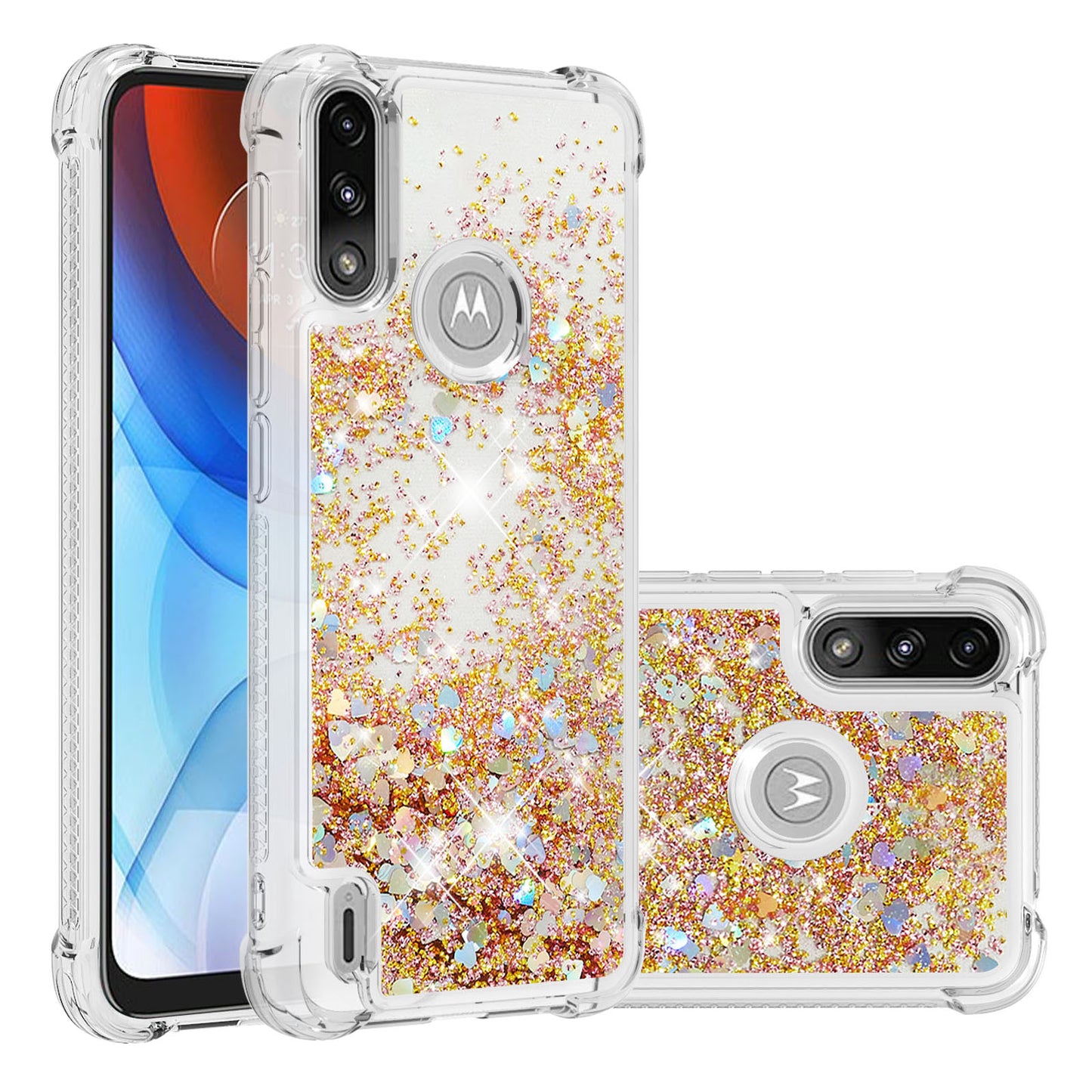 Reinforced Corner Quicksand Liquid Moving Glitter TPU Phone Case Cover for Motorola Moto E7 Power