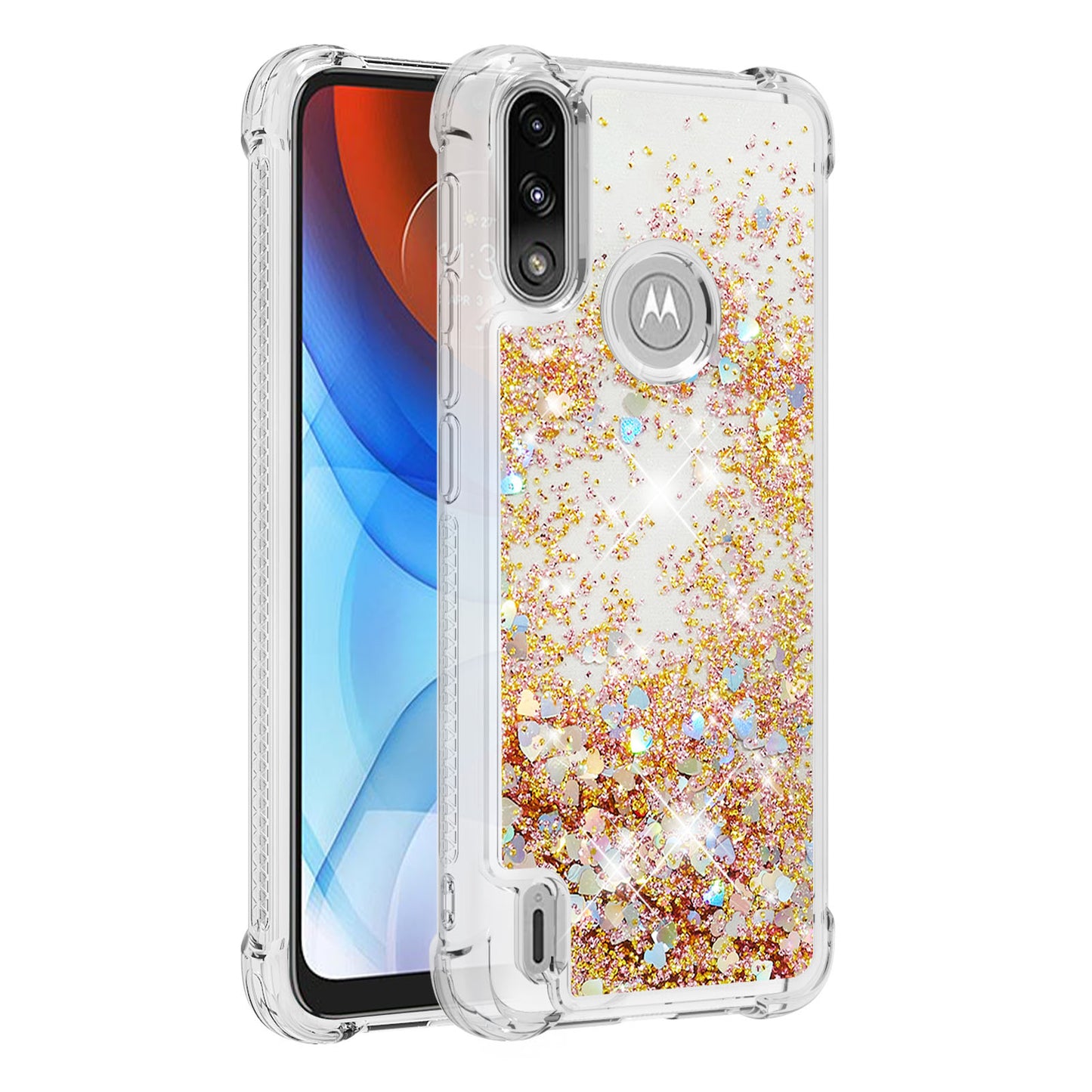 Reinforced Corner Quicksand Liquid Moving Glitter TPU Phone Case Cover for Motorola Moto E7 Power