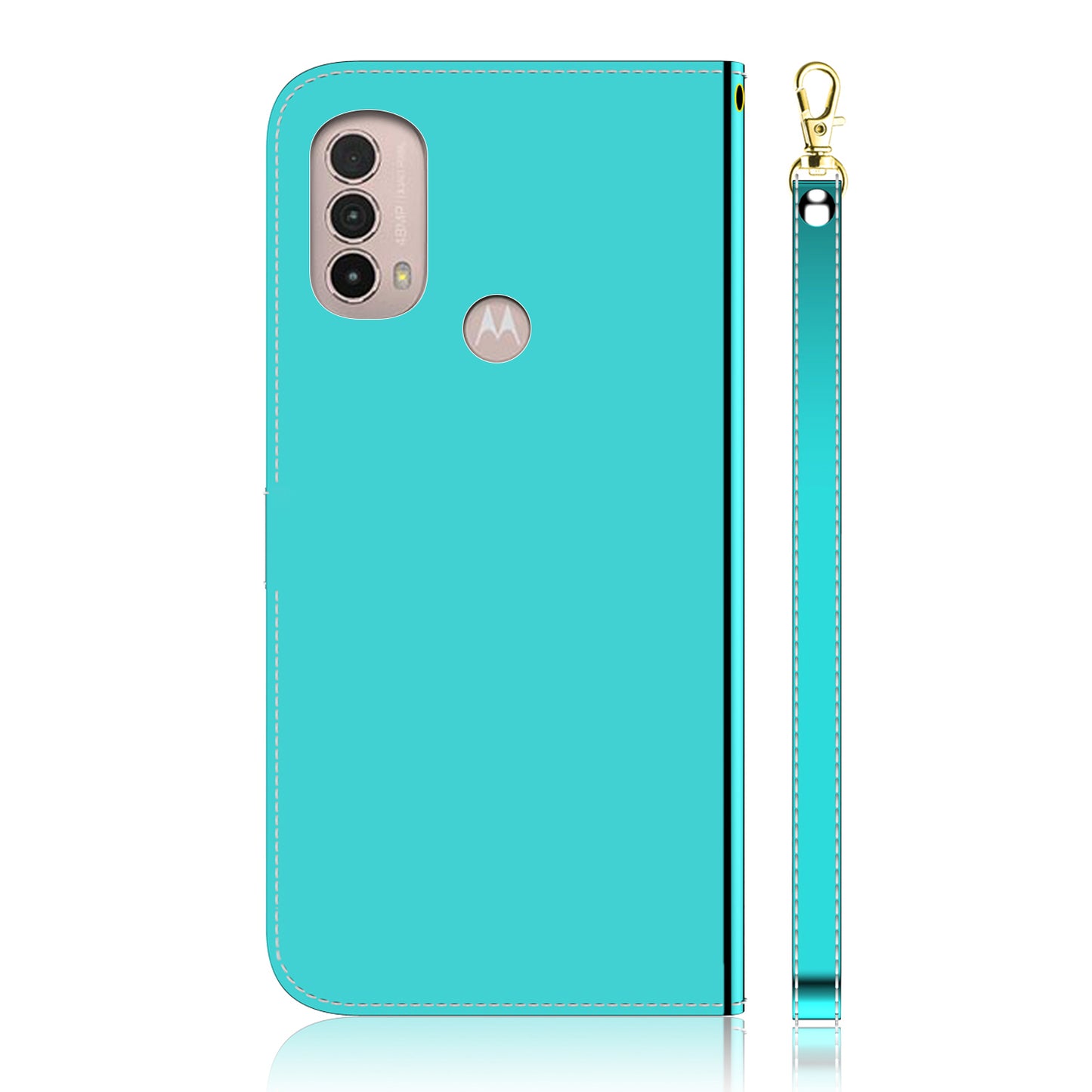 Premium PU Leather+TPU Mirror-like Surface Handy Strap Phone Covering Wallet Stand Phone Case for Motorola Moto E40/E30/E20