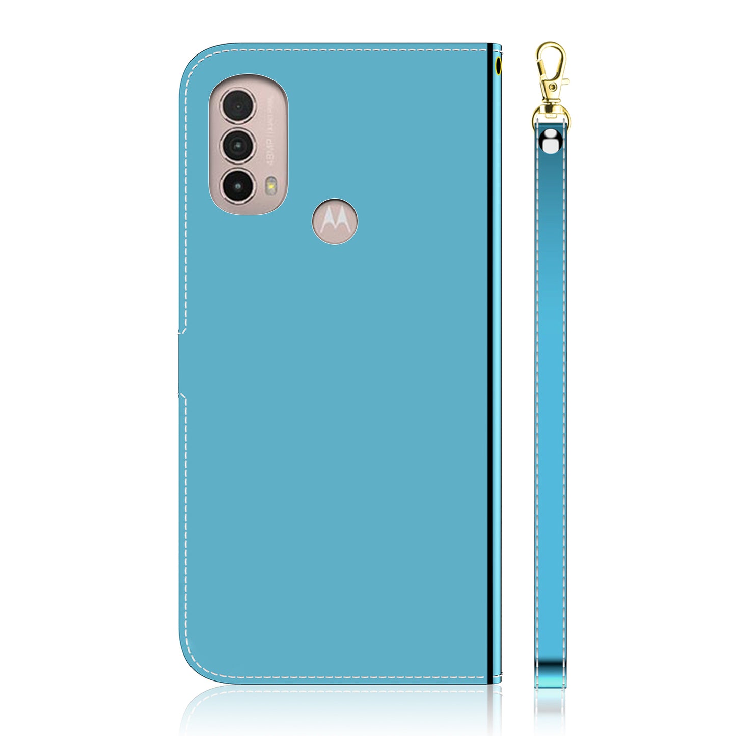 Premium PU Leather+TPU Mirror-like Surface Handy Strap Phone Covering Wallet Stand Phone Case for Motorola Moto E40/E30/E20