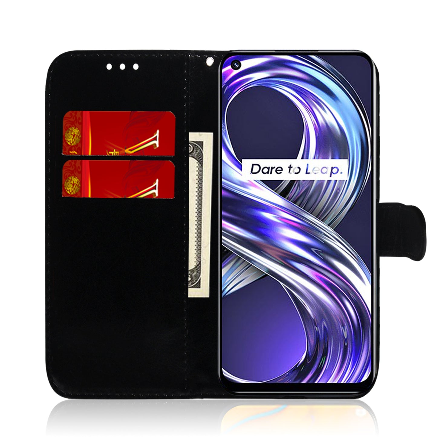 Premium PU Leather+TPU Mirror-like Surface Handy Strap Phone Covering Wallet Stand Phone Case for Motorola Moto E40/E30/E20