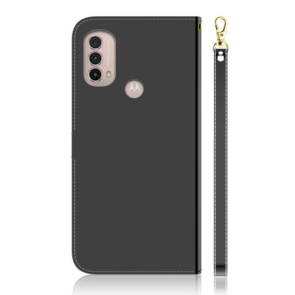 Premium PU Leather+TPU Mirror-like Surface Handy Strap Phone Covering Wallet Stand Phone Case for Motorola Moto E40/E30/E20