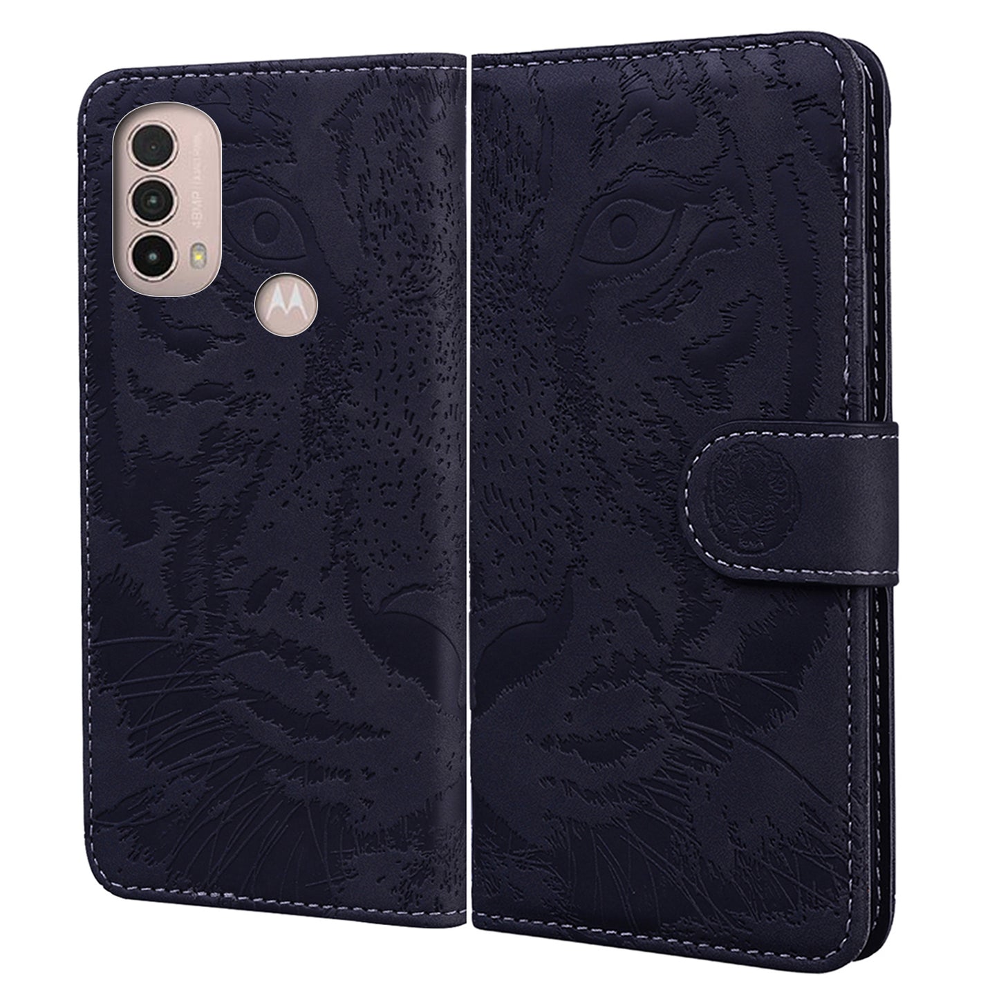 Tiger Imprinted PU Leather Mobile Phone Protective Case Cover with Wallet Stand for Motorola Moto E20/E30/E40