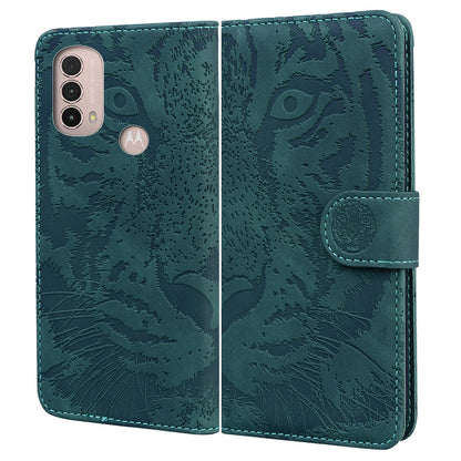 Tiger Imprinted PU Leather Mobile Phone Protective Case Cover with Wallet Stand for Motorola Moto E20/E30/E40