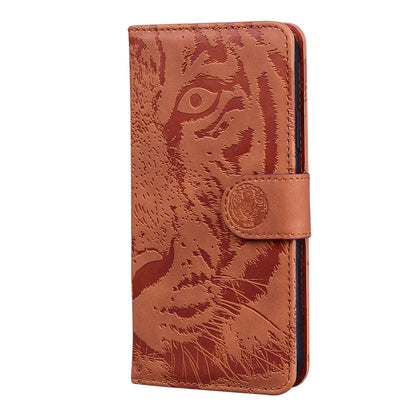 Tiger Imprinted PU Leather Mobile Phone Protective Case Cover with Wallet Stand for Motorola Moto E20/E30/E40