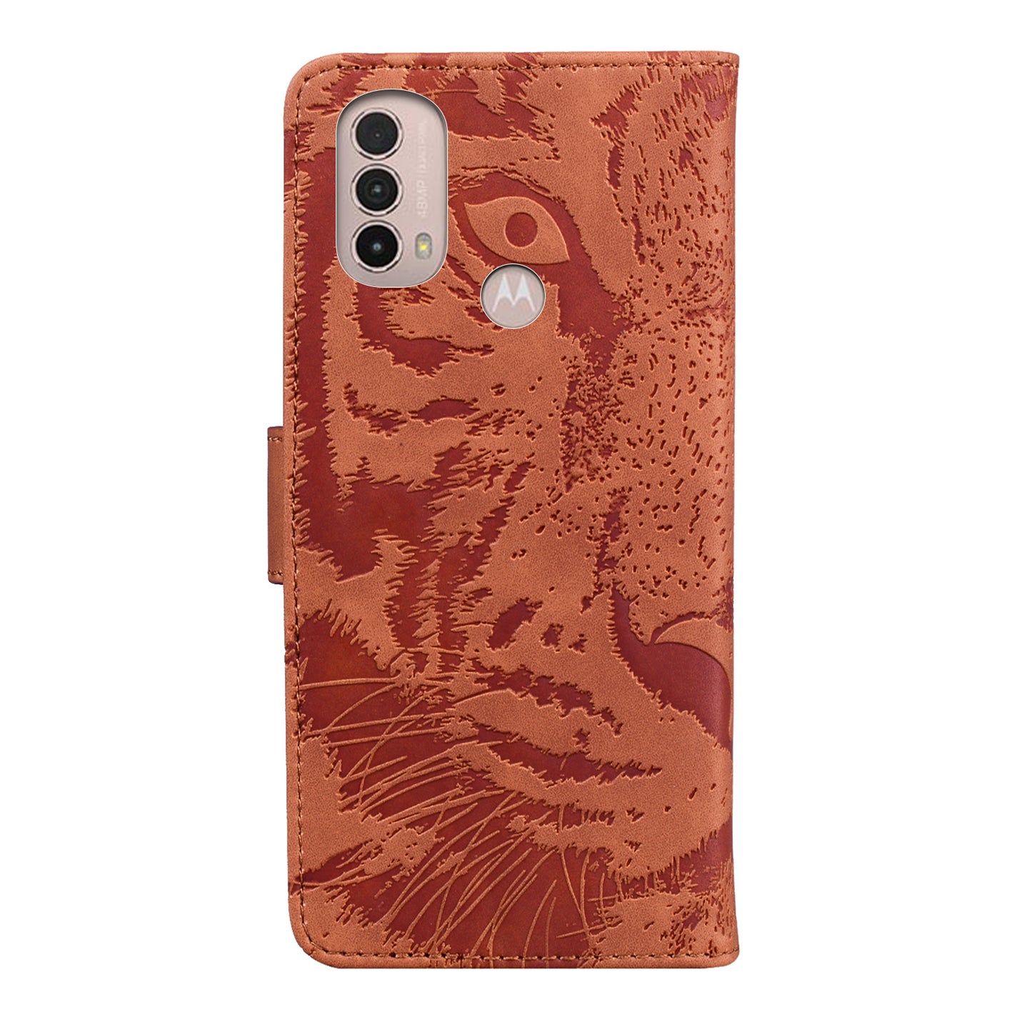 Tiger Imprinted PU Leather Mobile Phone Protective Case Cover with Wallet Stand for Motorola Moto E20/E30/E40