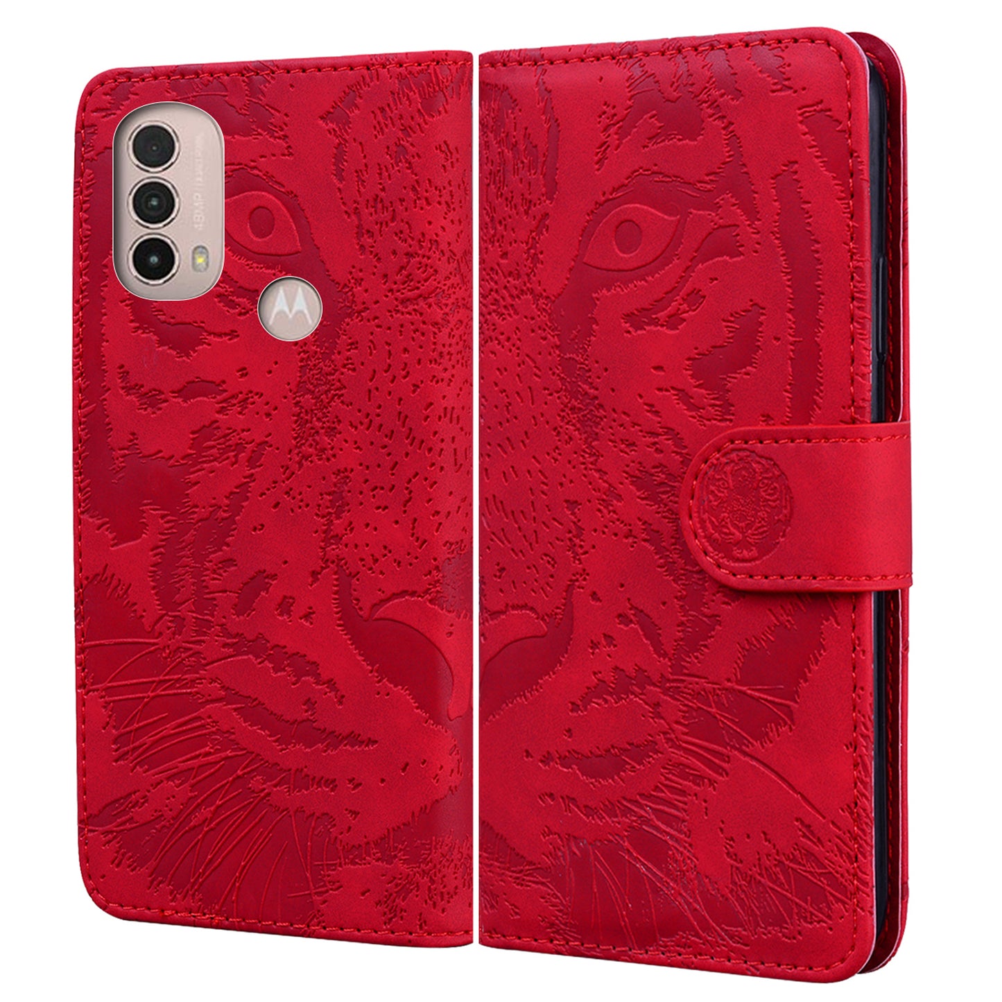 Tiger Imprinted PU Leather Mobile Phone Protective Case Cover with Wallet Stand for Motorola Moto E20/E30/E40