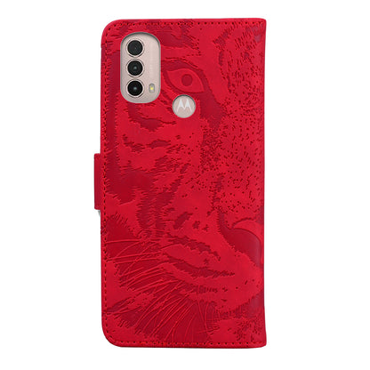 Tiger Imprinted PU Leather Mobile Phone Protective Case Cover with Wallet Stand for Motorola Moto E20/E30/E40