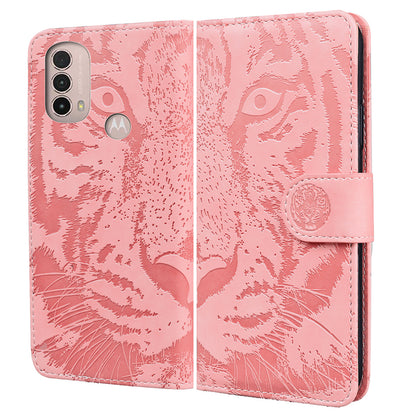 Tiger Imprinted PU Leather Mobile Phone Protective Case Cover with Wallet Stand for Motorola Moto E20/E30/E40