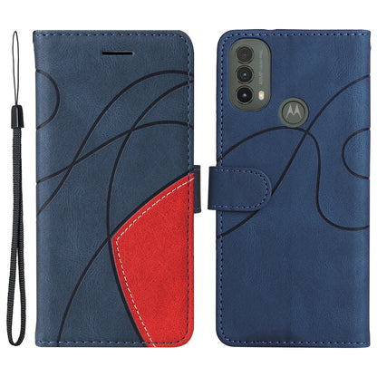 KT Leather Series-1 Dual-color Splicing Shockproof PU Leather Case for Motorola Moto E20/E30/E40, Wallet Stand Protective Cover with Hand Strap