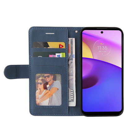 KT Leather Series-1 Dual-color Splicing Shockproof PU Leather Case for Motorola Moto E20/E30/E40, Wallet Stand Protective Cover with Hand Strap