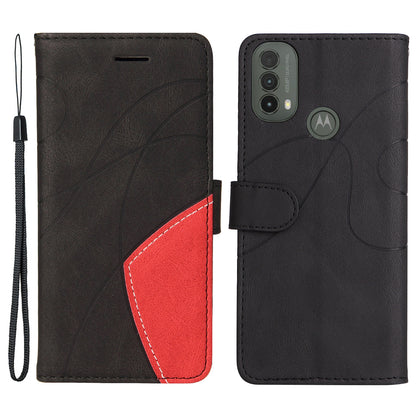 KT Leather Series-1 Dual-color Splicing Shockproof PU Leather Case for Motorola Moto E20/E30/E40, Wallet Stand Protective Cover with Hand Strap