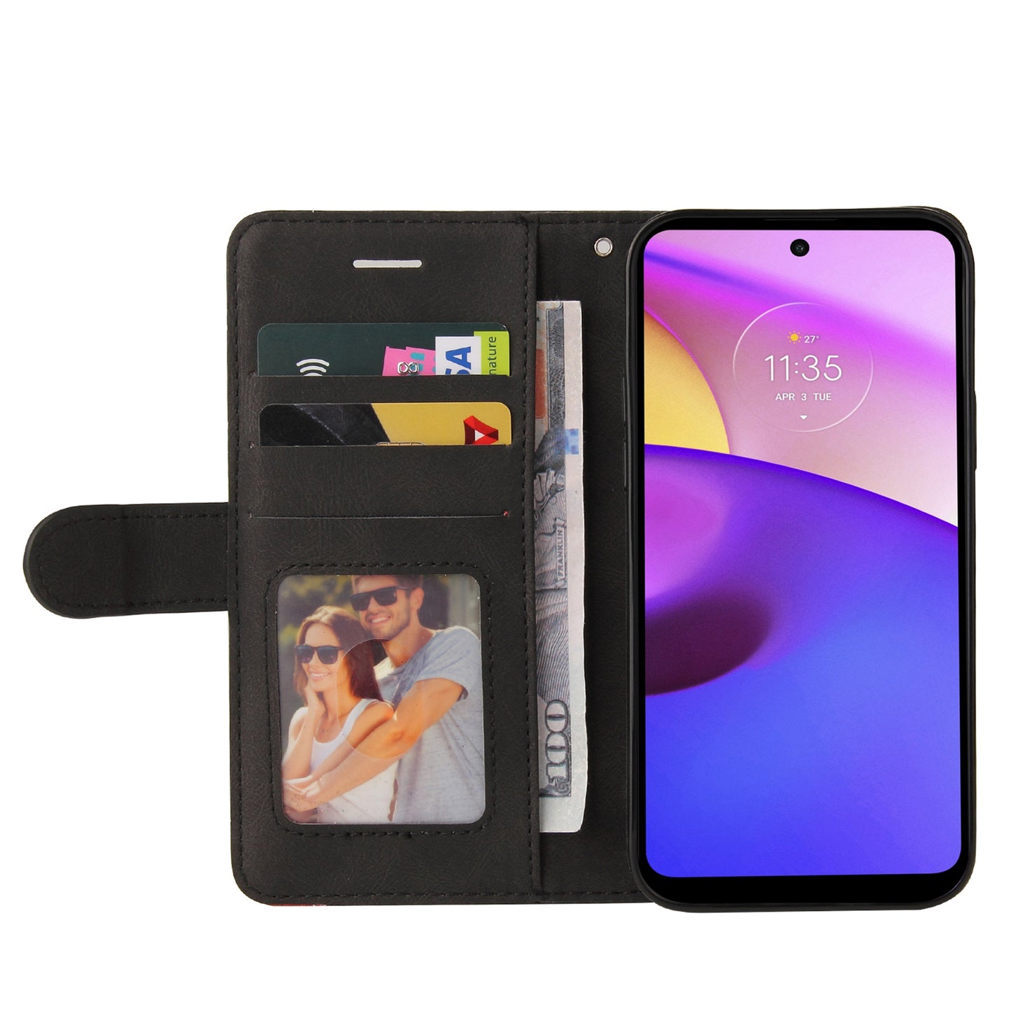 KT Leather Series-1 Dual-color Splicing Shockproof PU Leather Case for Motorola Moto E20/E30/E40, Wallet Stand Protective Cover with Hand Strap