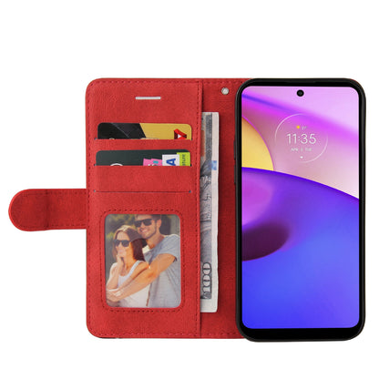 KT Leather Series-1 Dual-color Splicing Shockproof PU Leather Case for Motorola Moto E20/E30/E40, Wallet Stand Protective Cover with Hand Strap