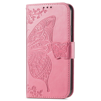 Butterfly Flower Imprinted PU Leather + TPU Shockproof Phone Case Magnetic Clasp Flip Stand Cover with Strap for Motorola Moto E20