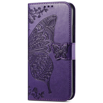 Butterfly Flower Imprinted PU Leather + TPU Shockproof Phone Case Magnetic Clasp Flip Stand Cover with Strap for Motorola Moto E20