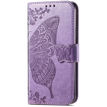 Butterfly Flower Imprinted PU Leather + TPU Shockproof Phone Case Magnetic Clasp Flip Stand Cover with Strap for Motorola Moto E20