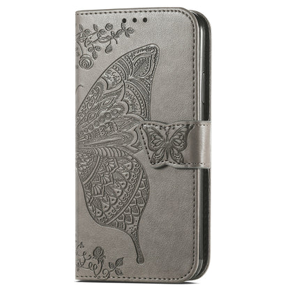 Butterfly Flower Imprinted PU Leather + TPU Shockproof Phone Case Magnetic Clasp Flip Stand Cover with Strap for Motorola Moto E20