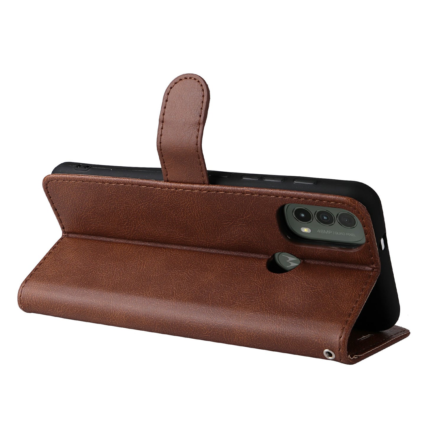 KT Leather Series-2 Solid Color Wallet Leather Case Inner Soft TPU Phone Cover with Adjustable Stand for Motorola Moto E40/E30/E20