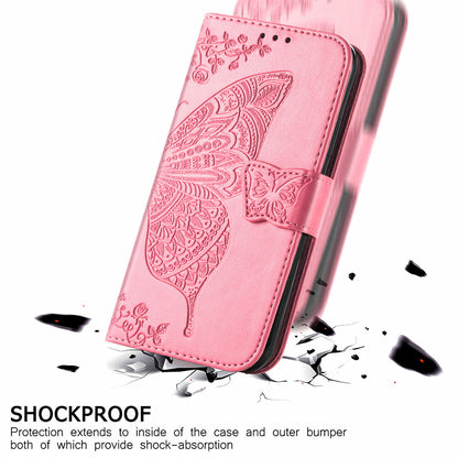 Imprinted Butterfly Flower Pattern Scratch-resistant Fashionable PU Leather + TPU Shockproof Phone Case Flip Stand Cover with Strap for Motorola Moto E30 / E40