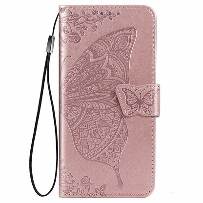 Imprinted Butterfly Flower Pattern Scratch-resistant Fashionable PU Leather + TPU Shockproof Phone Case Flip Stand Cover with Strap for Motorola Moto E30 / E40