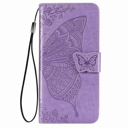 Imprinted Butterfly Flower Pattern Scratch-resistant Fashionable PU Leather + TPU Shockproof Phone Case Flip Stand Cover with Strap for Motorola Moto E30 / E40