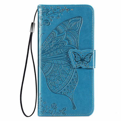 Imprinted Butterfly Flower Pattern Scratch-resistant Fashionable PU Leather + TPU Shockproof Phone Case Flip Stand Cover with Strap for Motorola Moto E30 / E40