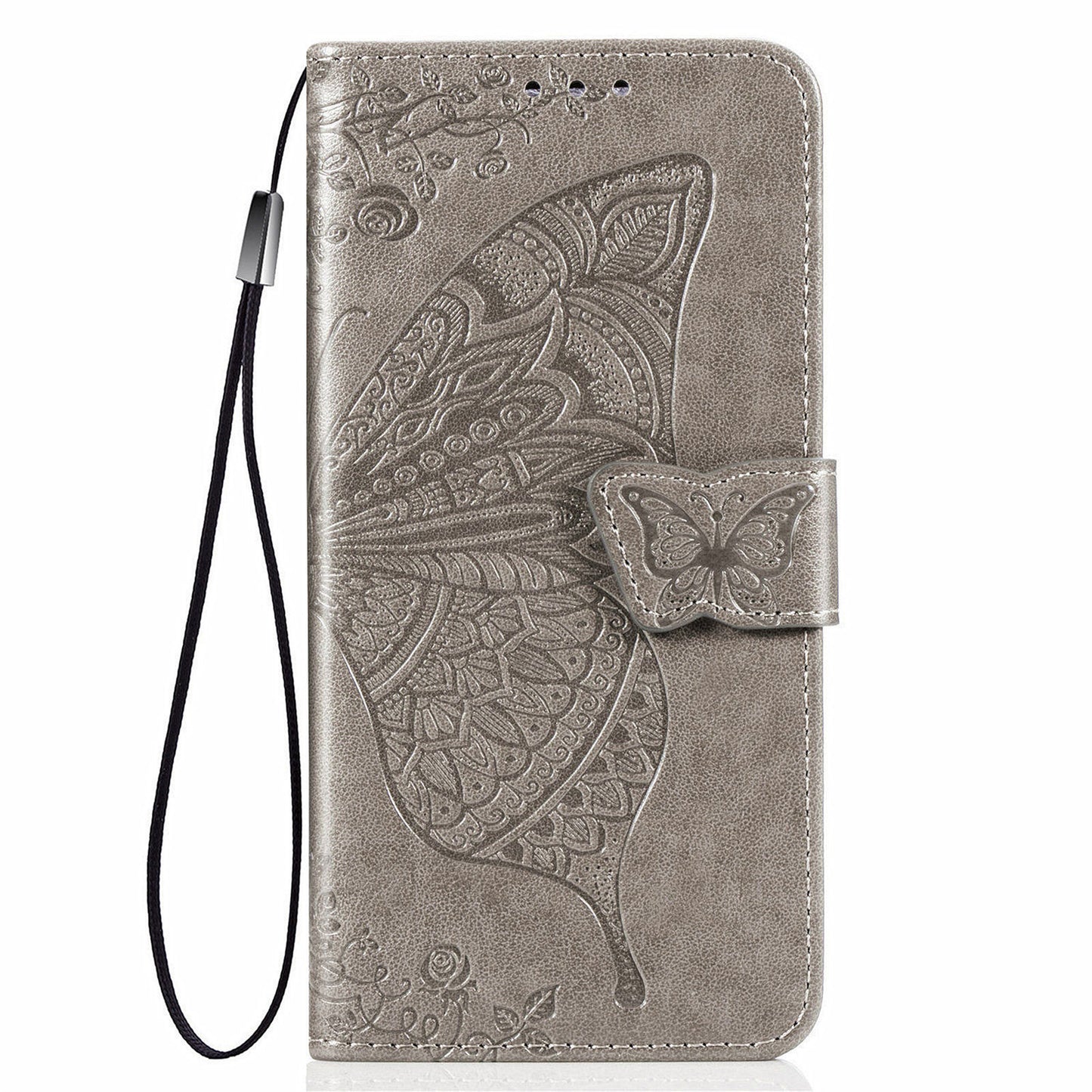 Imprinted Butterfly Flower Pattern Scratch-resistant Fashionable PU Leather + TPU Shockproof Phone Case Flip Stand Cover with Strap for Motorola Moto E30 / E40